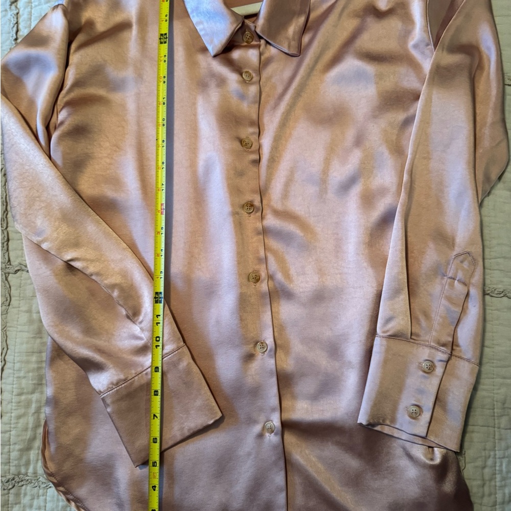 Mystree Satin Button Down Shirt in Blush - Picture 6 of 10